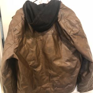 Men’s Calvin Klein Leather Jacket Hooded Zip Up